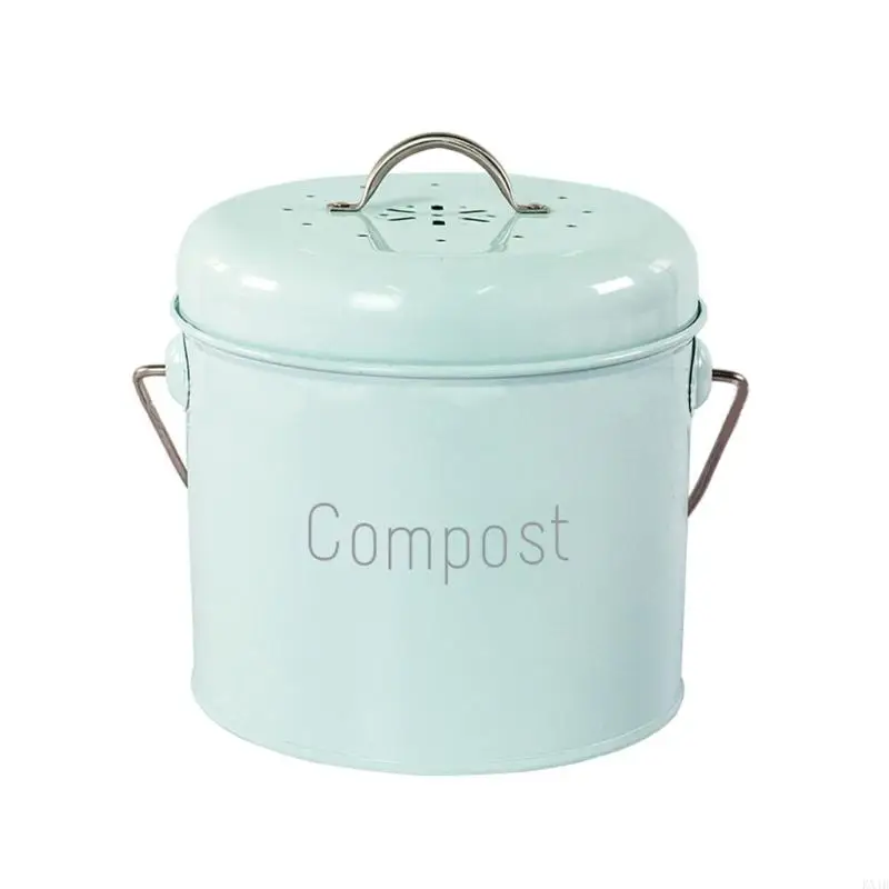 KX4B Kitchen Compost Bin Round Iron Charcoal Filter Bucket Outdoor Accessories