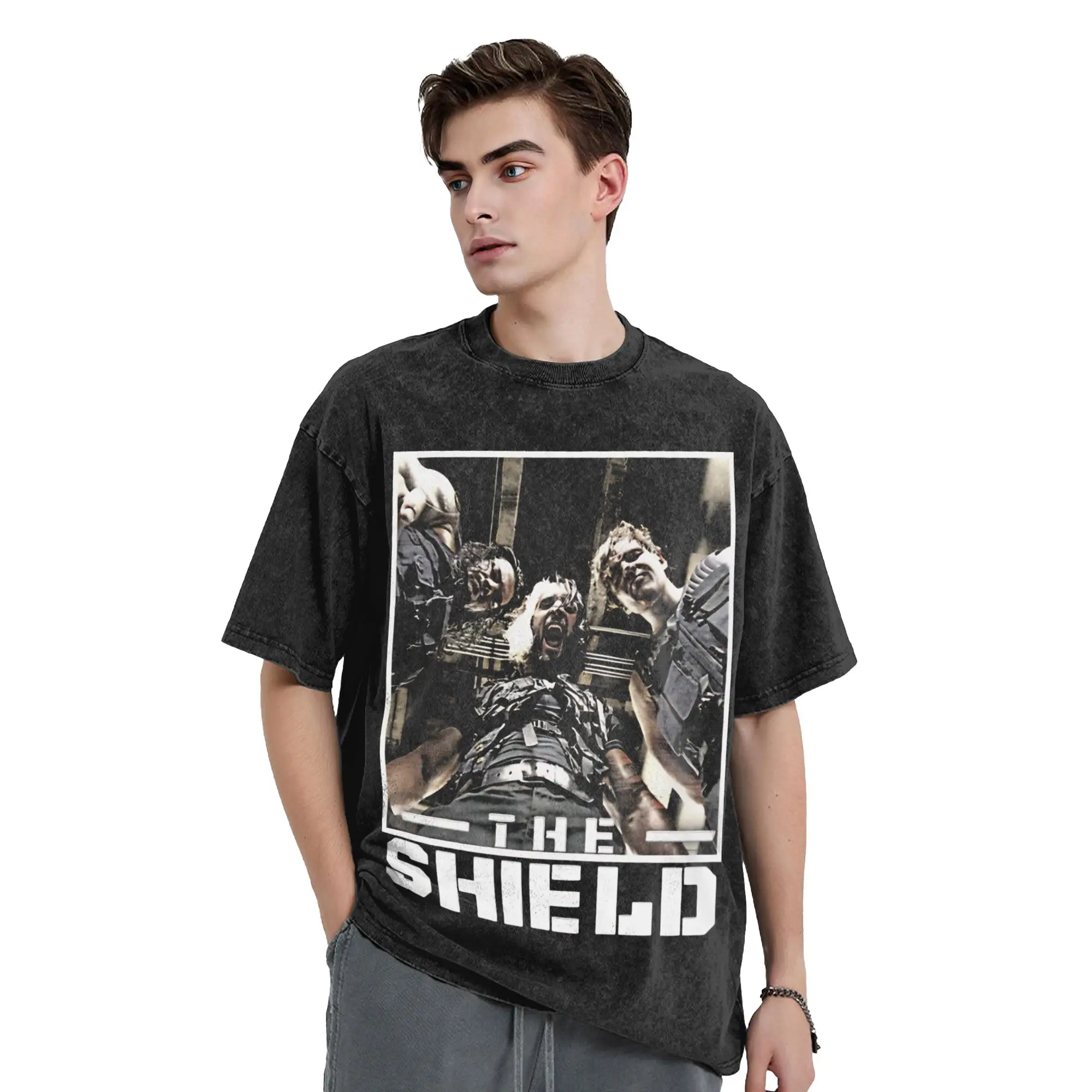 The Shield Roman Reigns Seth Rollins and Dean Ambrose  Washed T-Shirt Funny Cotton Tee Shirt Round Neck Short Sleeve T Shirts