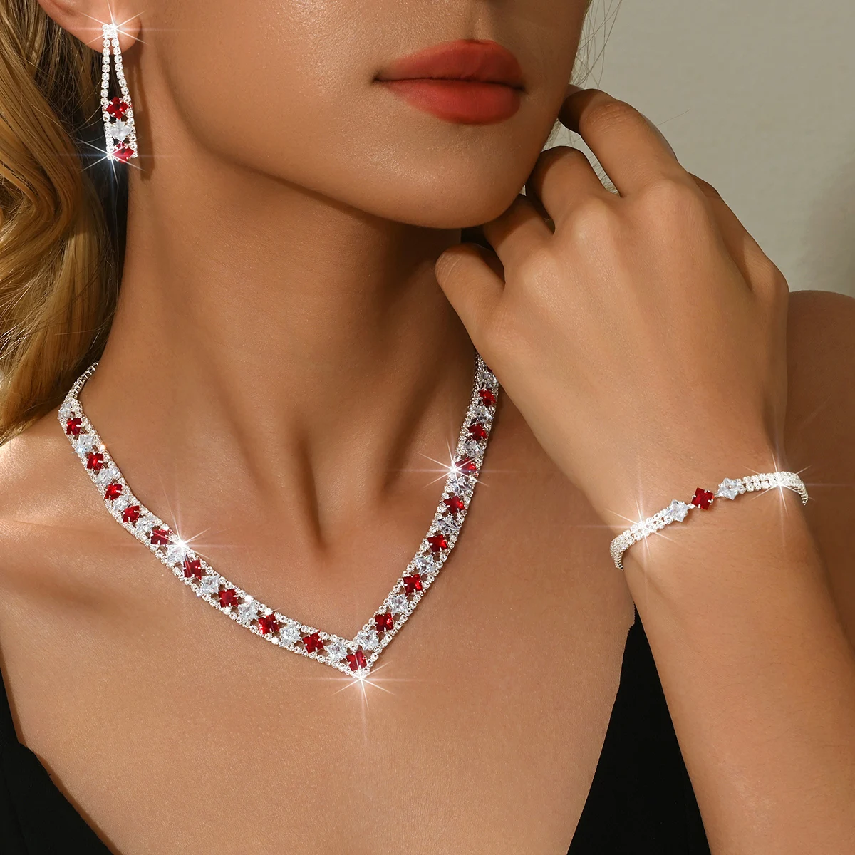 European environmental jewelry luxury bridal necklace earrings bracelet wedding accessories temperament flower jewelry set