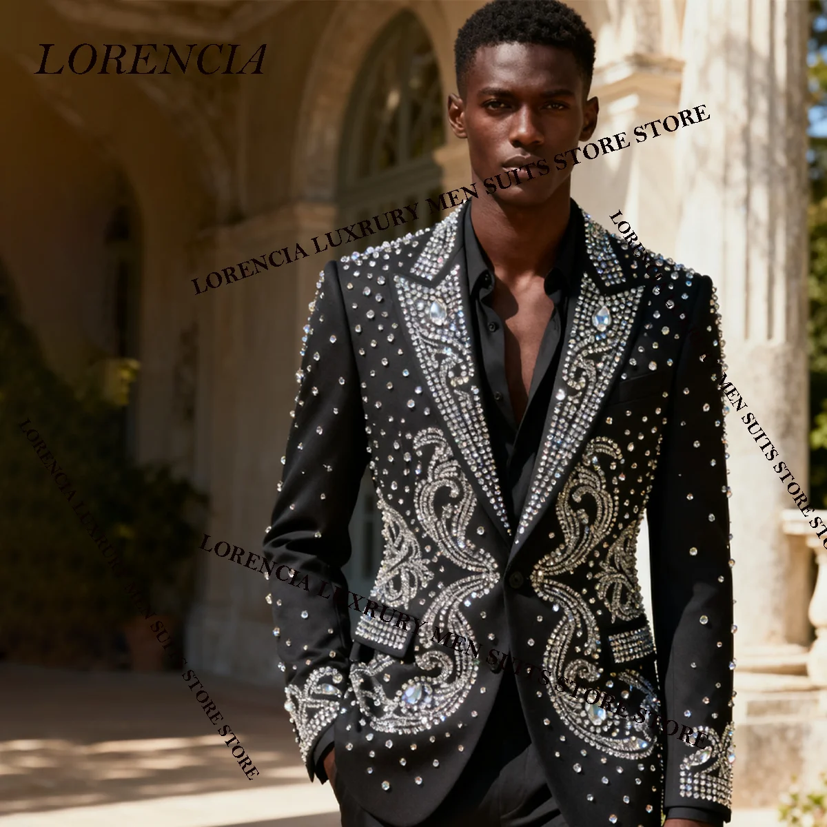 

Изысканные стразы из бисера, мужской костюм по индивидуальному заказу, приталенные свадебные смокинги, комплекты из 2 предметов, мужские пиджаки для жениха, пиковые лацканы, Ropa hombre