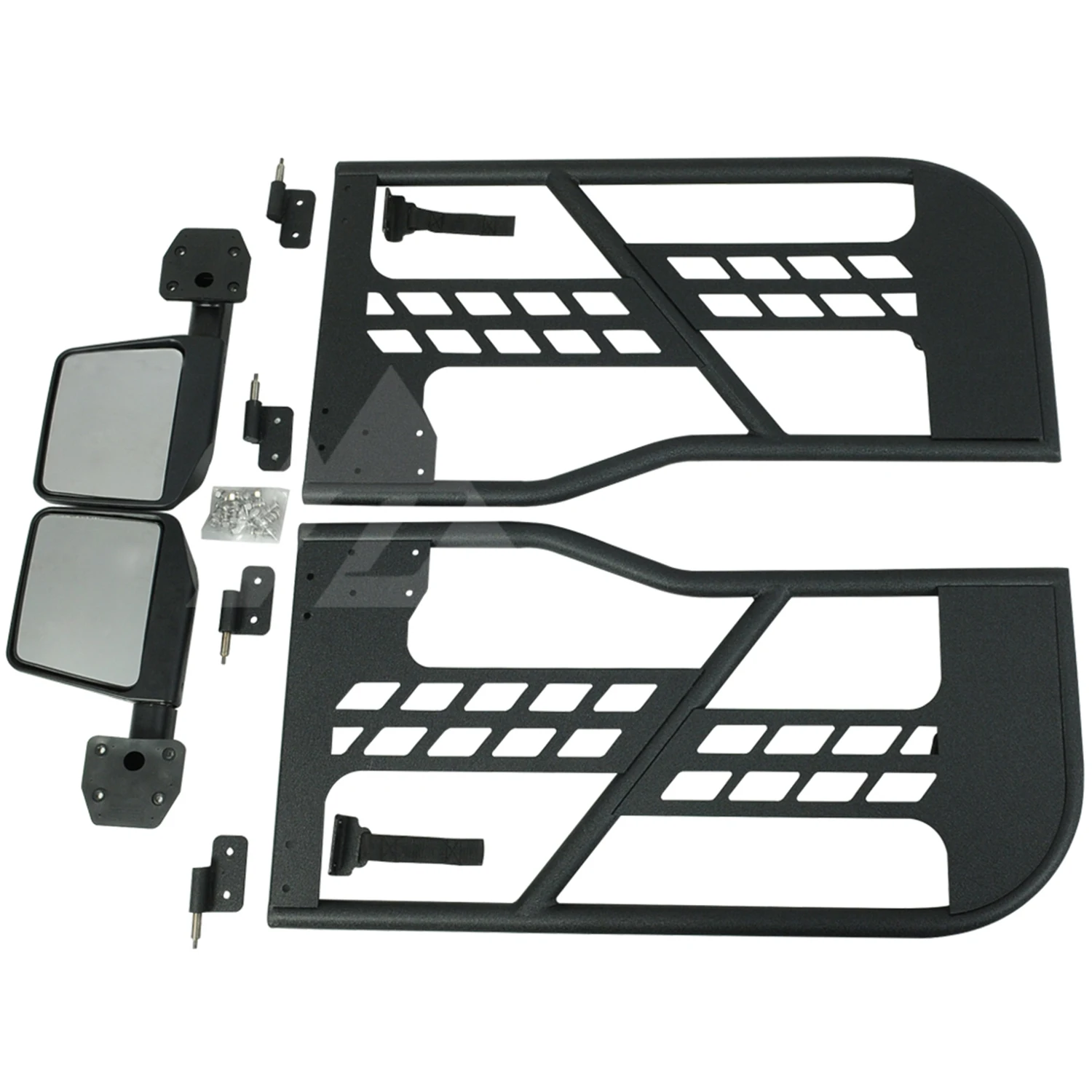 فولاذ أسود 2 باب نصف باب أنبوب الباب مع مرآة الرؤية الخلفية الجانبية لسيارة جيب لرانجلر Jk 2007-2017 J197