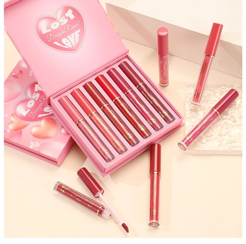 Juego de brillo de labios de 6 uds, esmalte de labios mate de terciopelo, lápiz labial resistente al agua y al sudor, lápiz labial mate antiadherente, juego de regalo navideño