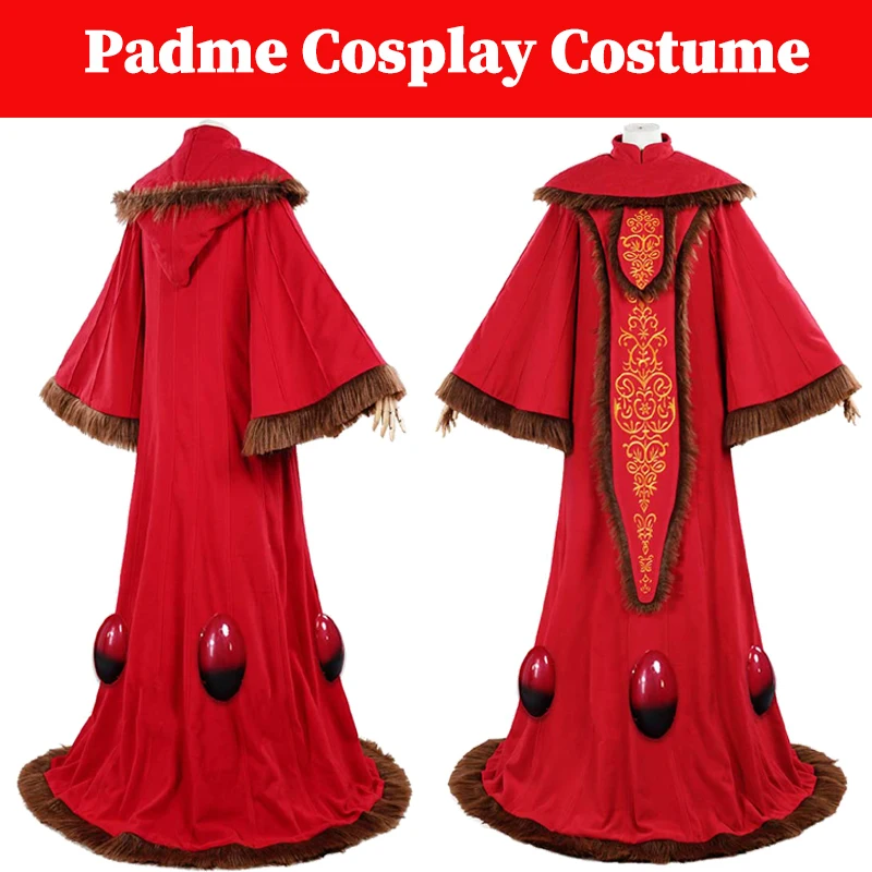 

Padme Cosplay Amidala Red Gown Costume Movie Space Battle Disguise Women Outfits Female Roleplay Clothing Halloween Party Suis