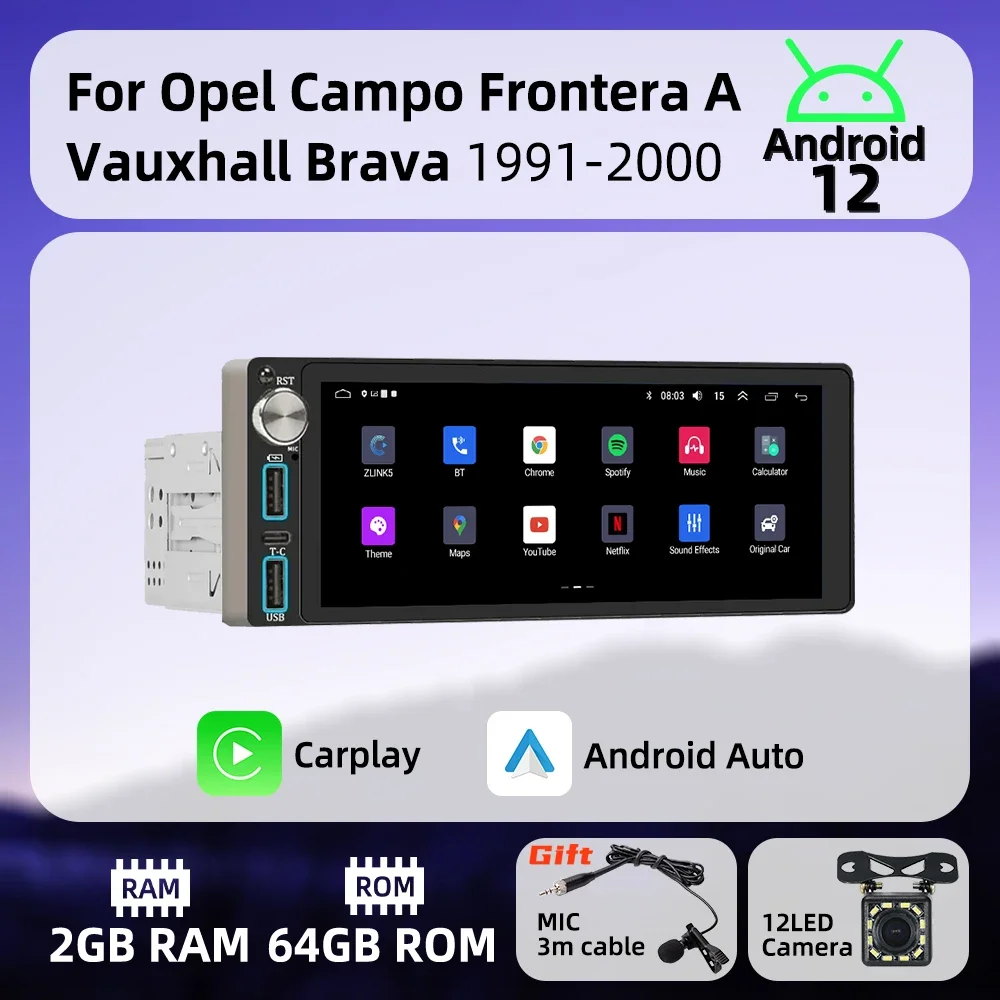 

Wireless Carplay Autoradio 6.86" 1Din Radio Android Car Multimedia for Opel Campo Frontera A Vauxhall Brava 1991-2000 Stereo GPS