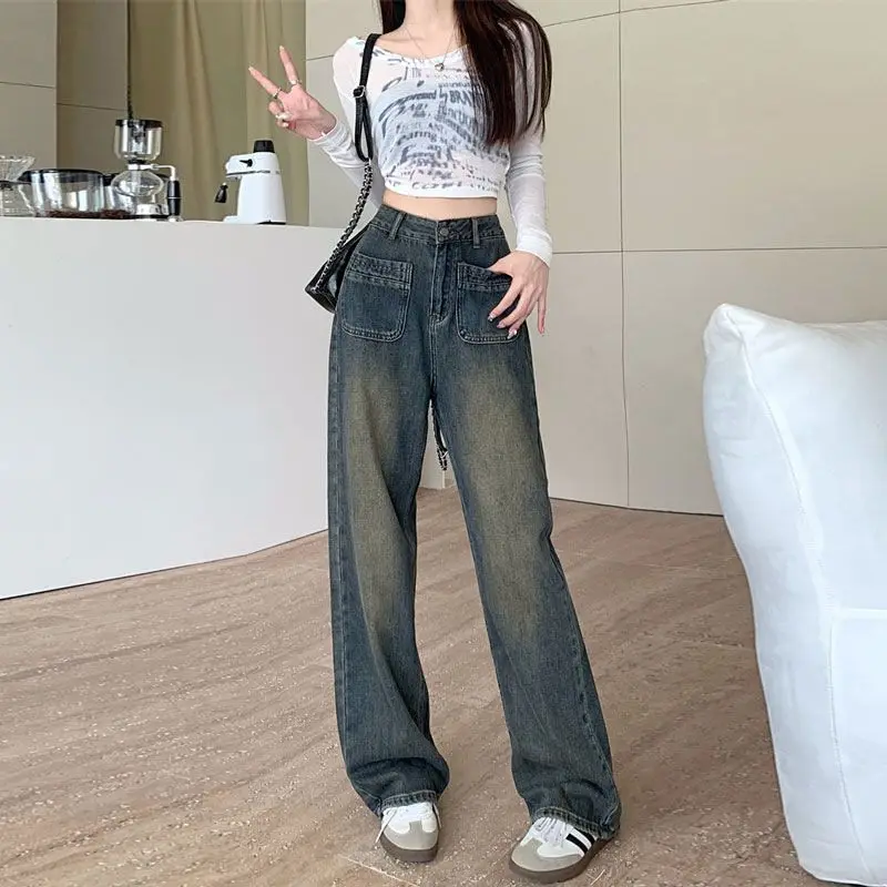 2025 Fashion New Women Autumn Wide Leg Jeans  Loose Denim Pants Korean Female High Waist Urban Straight Long High Street Trouser