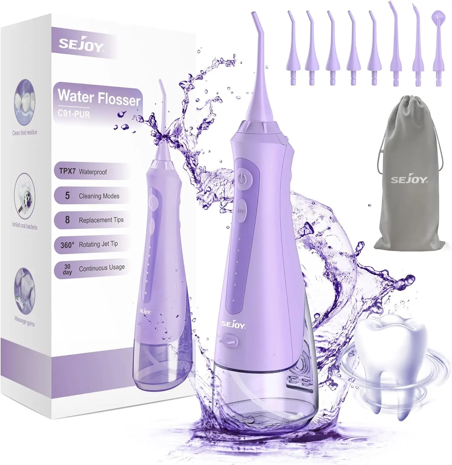 Water Flosser Dental Oral Irrigator Teeth Cleaner Portable Travel Rechargeable Cordless Electric Plaque Remover