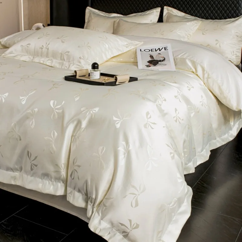 Light luxury luxury bed four-piece summer washing silky naked sleeping jacquard quilt cover set