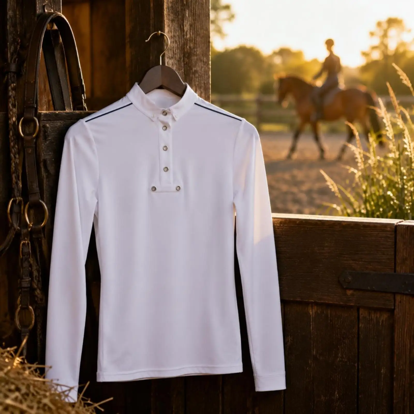 Equestrian Sport Shirt Stand Long Sleeves Equestrian Shirt Stretch Horse Riding Top for Men