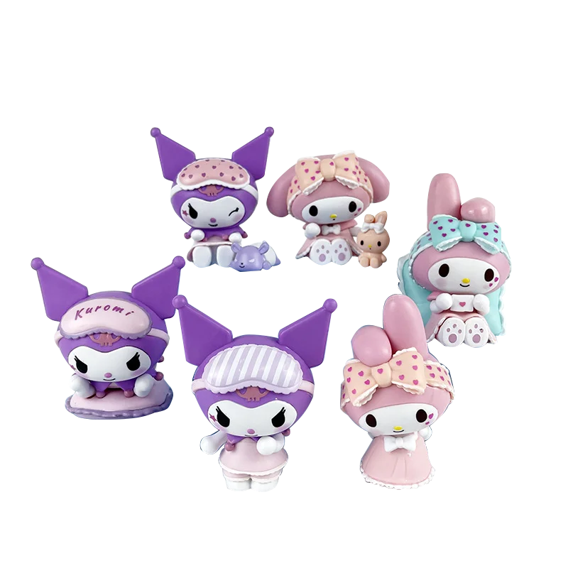 

6 PCS Cute Kuromi Melody Kawaii Pajama Sweetheart Cartoon Anime Figure Ornament Collection Model Dolls Toys Girls Birthday Gifts