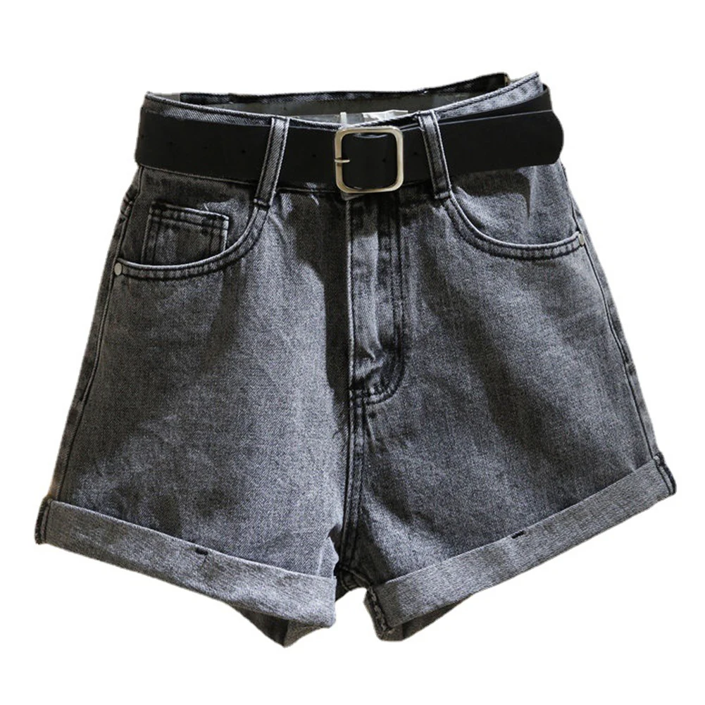 High Waist Curled A-Line Shorts for Women, Summer Loose Wide Leg Solid Color, Gray Light Blue Black White, S-XL Sizes
