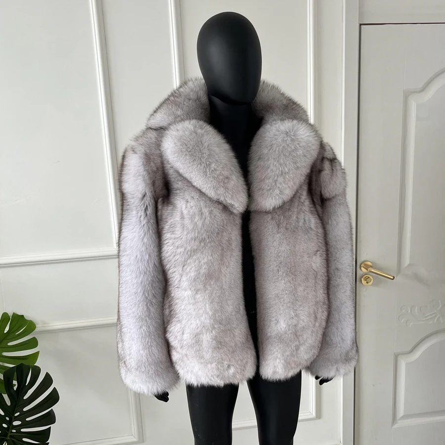 Mens Real Fur Coat Natural Fox Fur Jacket Suit Collar Winter Real Fox Fur Jackets Luxury Short Fur Outerwear