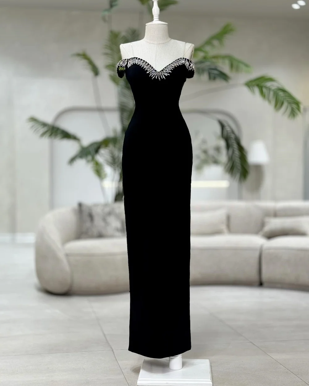 

Customized Chinese Style Jersey Pleat Sequined Straight Off-the-shoulder Long Dresses Bespoke Occasion Party Exquisite