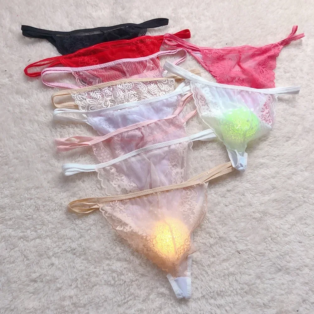 Men's Panties Sexy Briefs Lace Sheer Underpants Pouch G String Bikini Thongs Breathabel Underwear Male Sensual Lingerie