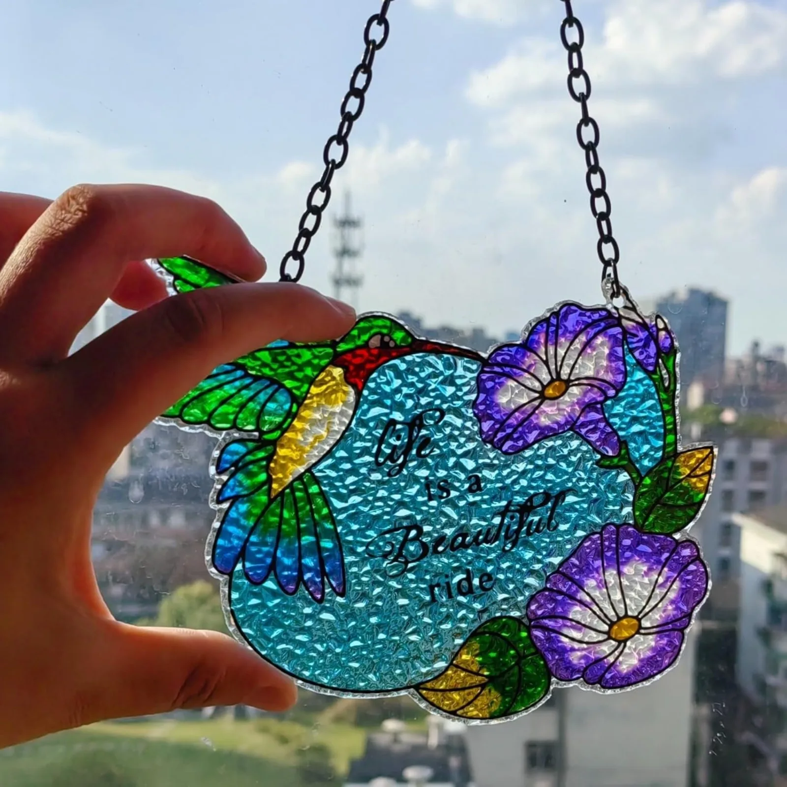 Atrapasueños de colibrí con vidrieras, arte colgante de ventana para decoración de pared del hogar, regalos de pájaros para abuela, mamá y amantes de los pájaros