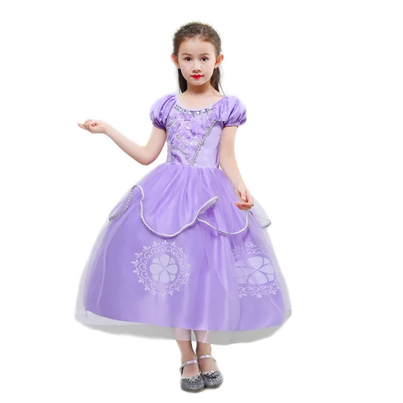 Purple Princess Sofia dress for girl kids cosplay costume puff sleeve layerd dresses child Party Birthday Sophia fancy costumes