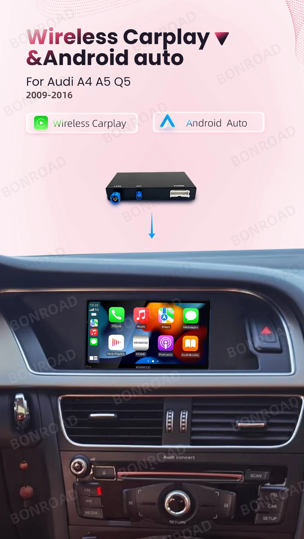 Bonroad kabelloses carplay android auto interface adapter für audi a4 b8 a5 q5 2014-2018 bluetooth gps navigation – Detail 1