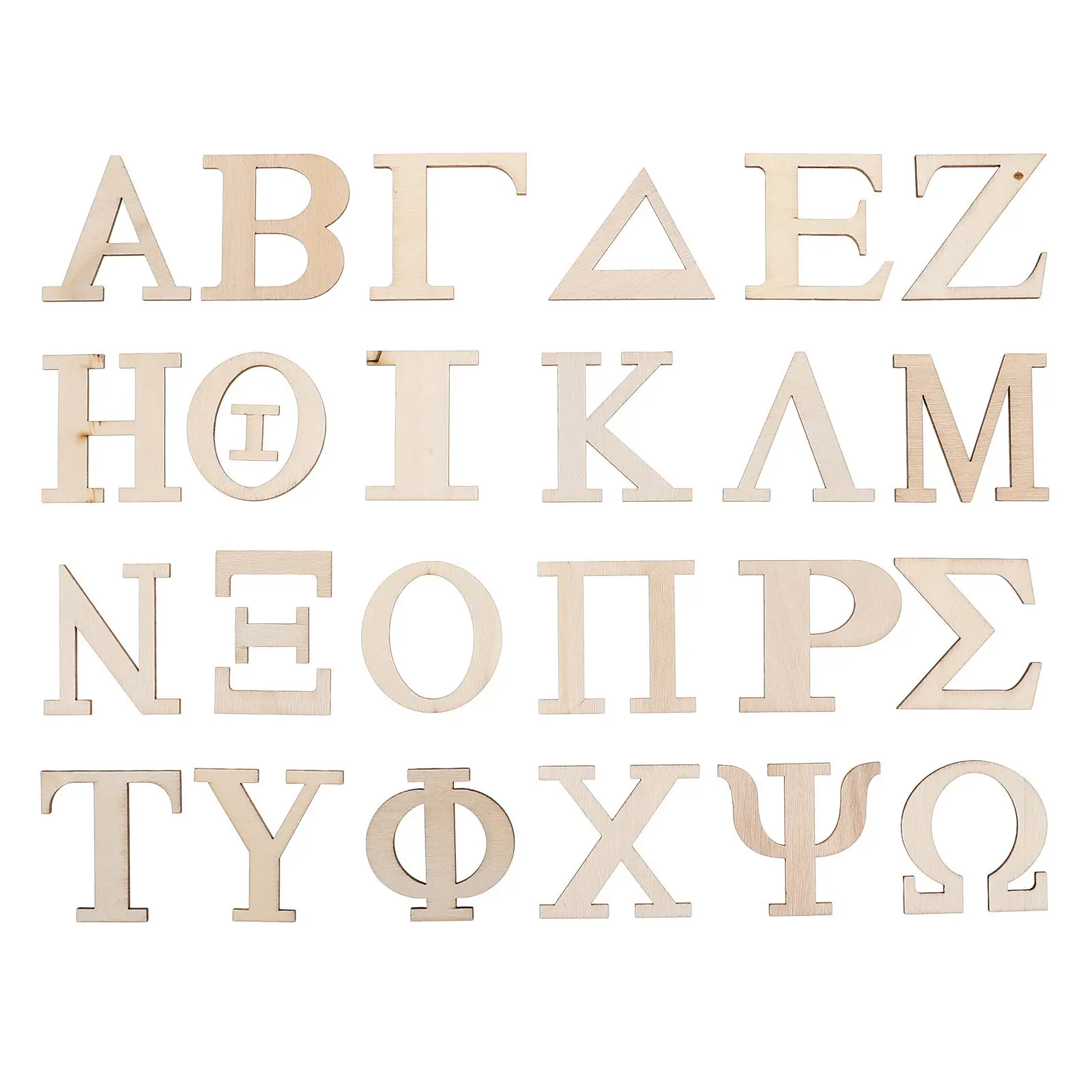 24Pcs Unfinished Wood Greek Alphabet Letters for Children Alphabet Learning Preschool Activities Letter Recognition Games Wooden