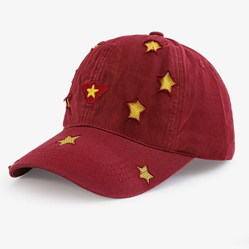 Unisex Trendy Versatile Star Pattern Baseball Cap, Distressed Washed Sun Hat Spring Summer Daily Outdoor Trips Hiking Gift