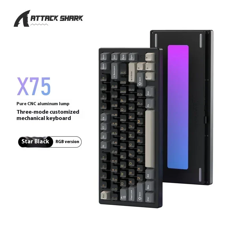 ATTACK SHARK X75 Wireless Mechanical Keyboard 75 Percent Full Aluminum Gasket RGB Hot Swappable Tri Mode Gaming Keyboard for PC