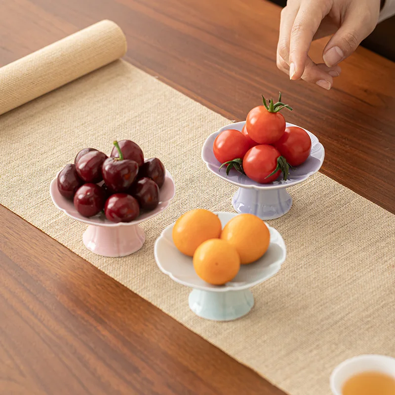 Fengyun Mini Tea Cake Tray Chinese Style Dim Sum Dish Small Size High Foot Fruit Plate Snack Pastry Plate Ceramic Plate