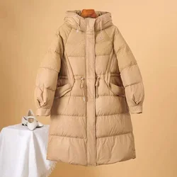 Women's Down Jacket Design Sense of Weaving Splicing Korean Version of The Fashion Waist Thickened Warm Long Hooded Jacket