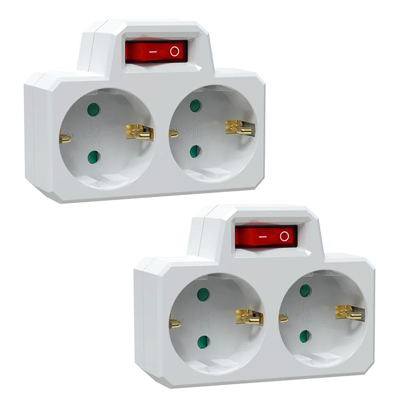 EU plug extension conversion socket with indicator switch ON/OFF power supply, 2-pin 4.8 mm EU-Germany travel adapter 16A 250V