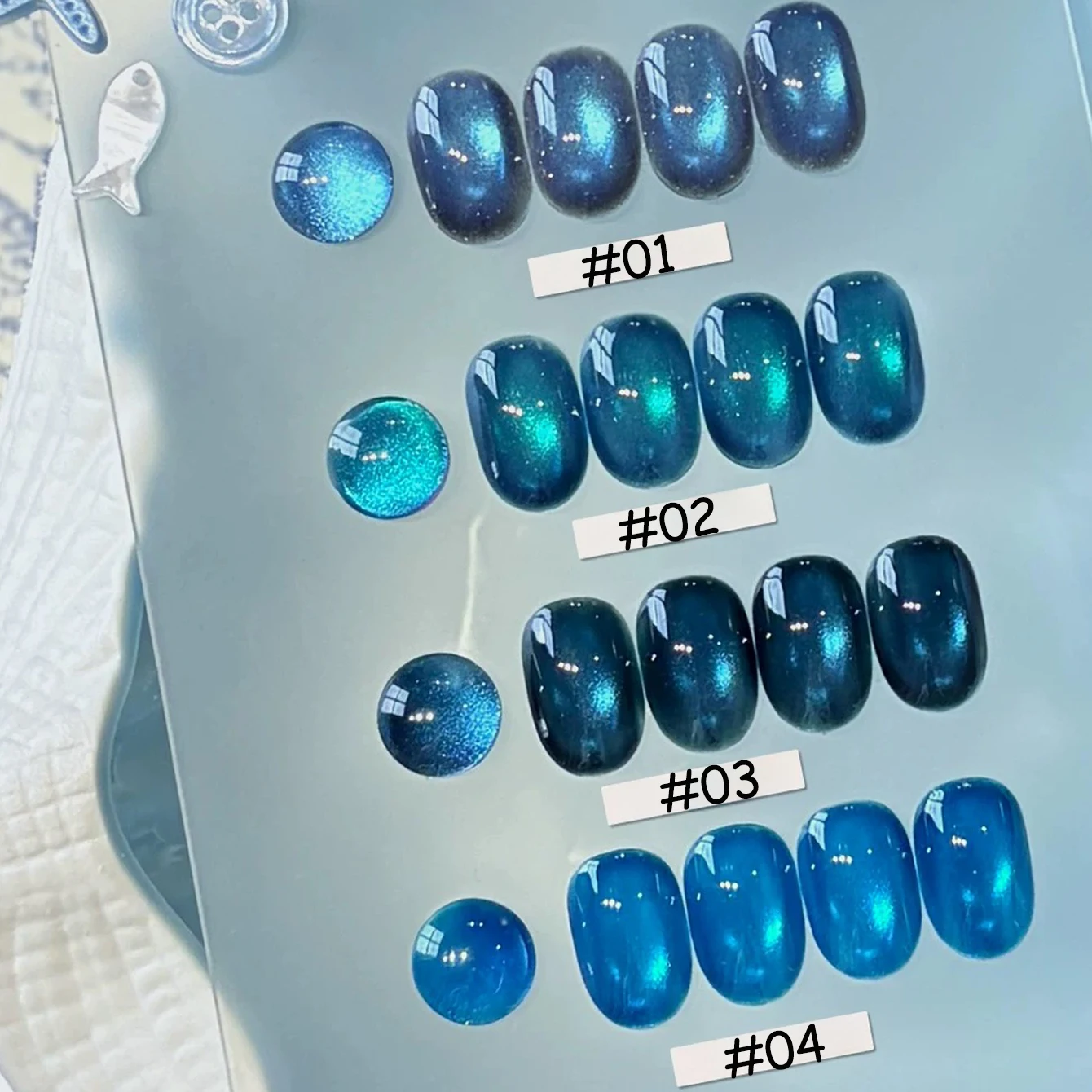 MISS SHAKA 1pcs Ice Translucent Blue Magnetic Cat Eye Gel Polish Whitening Sparkly Deep Blue Glass Bead Nail Salon Supplies