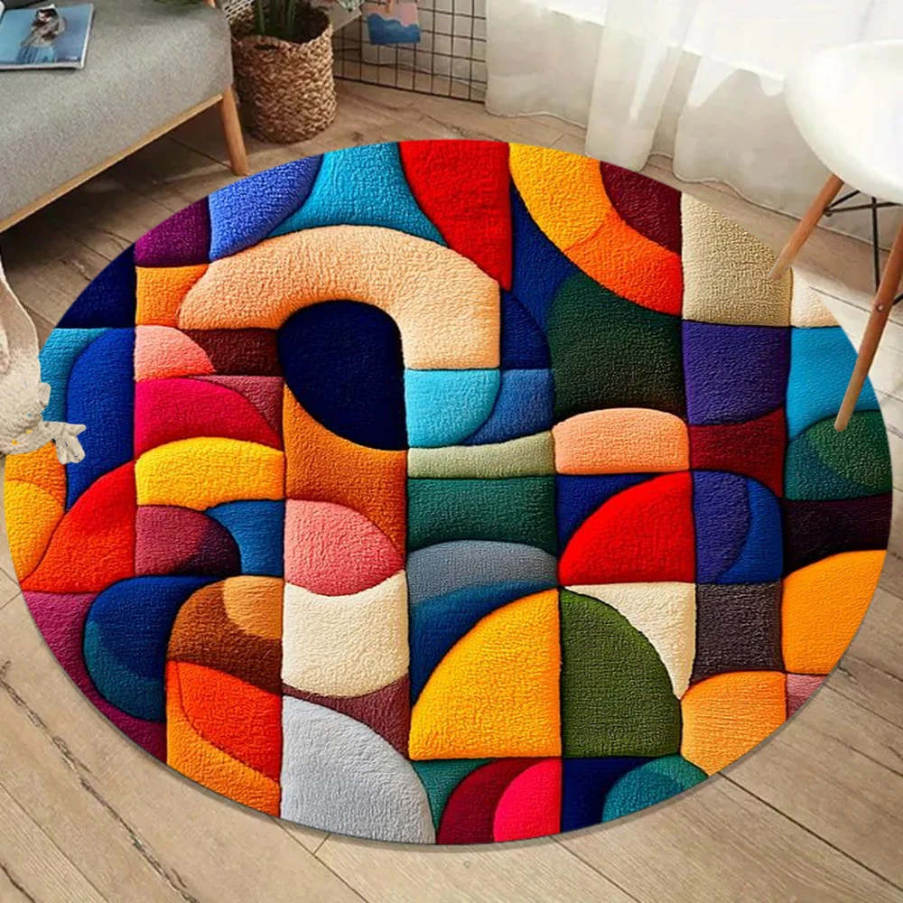 Abstract Geometric Printed Circular Carpet Visual Illusion Carpet Anti Slip Entrance Door Mat Living Room Bedroom Decoration Rug