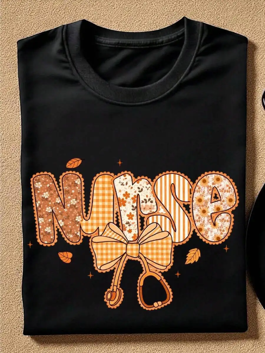 Fall Nurse Life Graphic Tees Women Thanksgiving Coquette Bow T-Shirt Sunflower Pumpkin Print Casual Autumn Tops Clothing
