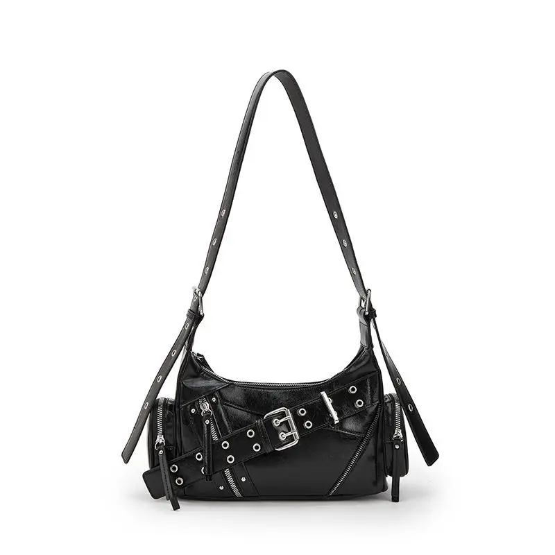 

New Korean Crossbody Bag Hot Girl with Riveted Oil Wax Leather for Commuting Large-capacity Underarm Tote Single-shoulder Bag