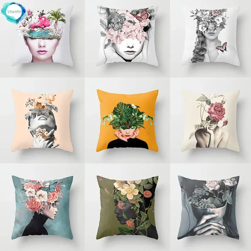 

Watercolor Flower Pattern Throw Pillow Case Rose Flora Cushion Covers for Home Sofa Chair Decorative Pillowcases