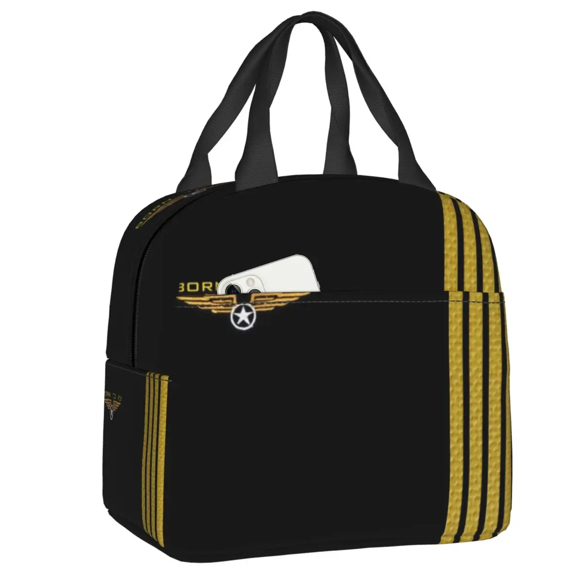 

Custom Born To Fly Flight Pilot Insulated Lunch Bags for Flying Aviation Aviator Portable Thermal Cooler Lunch Box Women Kids