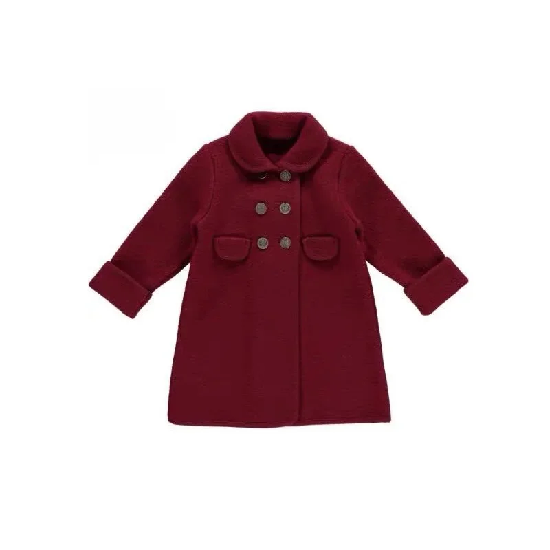 Instagram burst 90-150cm 4-12Y Spot spring  autumn new children's clothing girls wool coat in the long big red coat