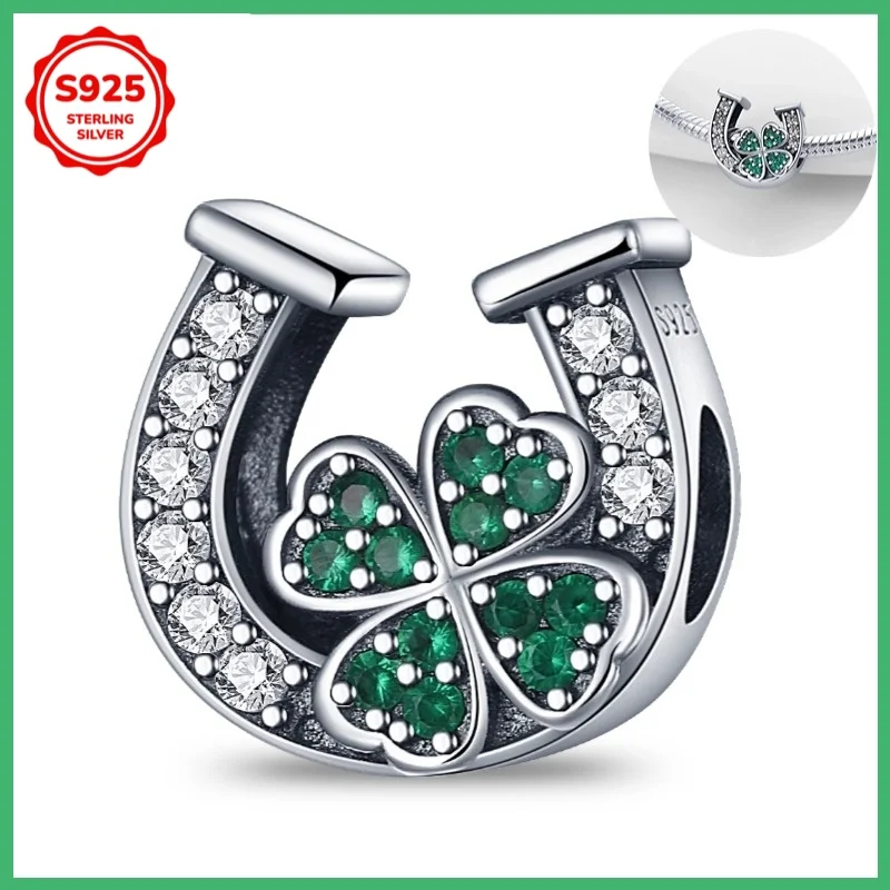 

925 Sterling Silver four-leaf clover Charms Pendant with Cubic Zirconia,Fit DIY bracelet necklace Gift for Her，Colgante Plata