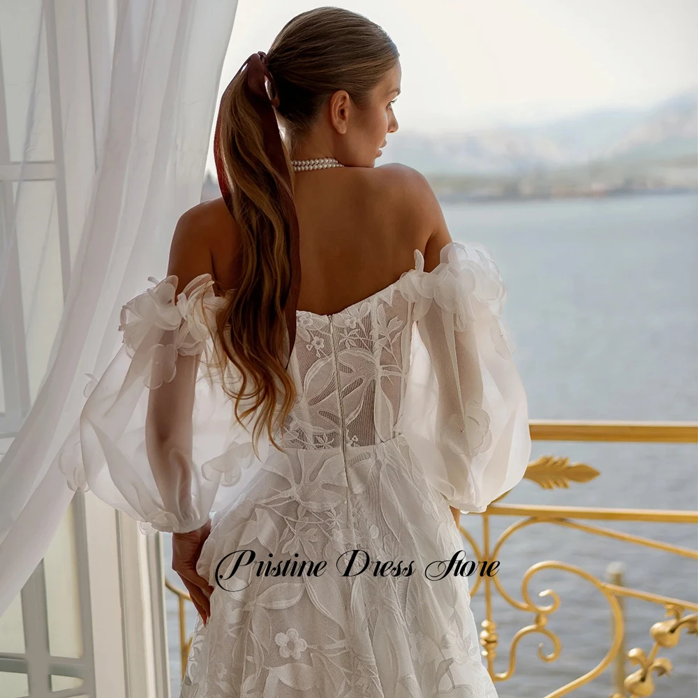 Splendido abito da sposa con spalle scoperte per la sposa Abito da sposa sexy senza spalline in tulle di pizzo con applicazioni Vestido De Novia personalizzato
