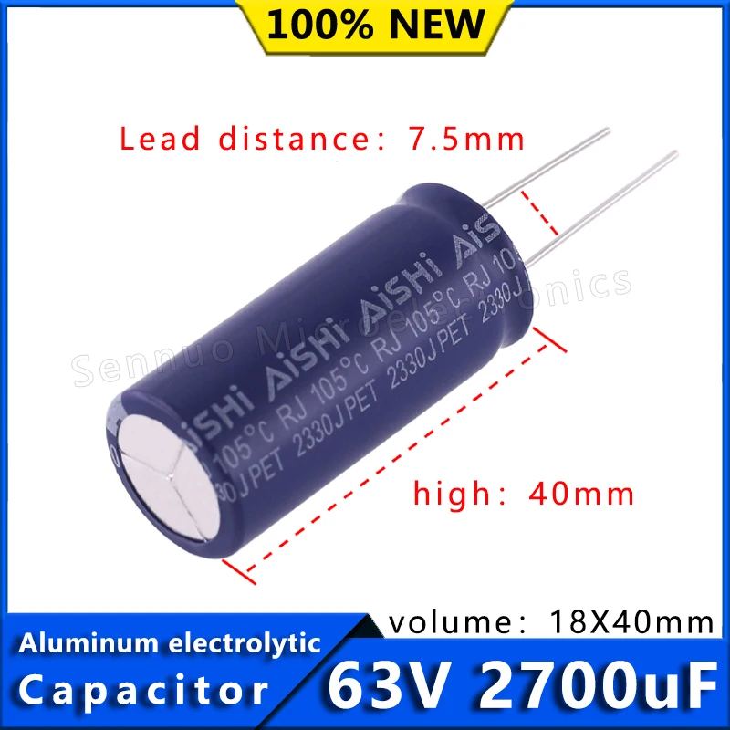 5 Buah Kapasitor Elektrolit Aishi Baru 63V 2700uF 63V 2700UF Frekuensi Tinggi Resistansi Rendah Filter Penguat Daya 2700UF 63V
