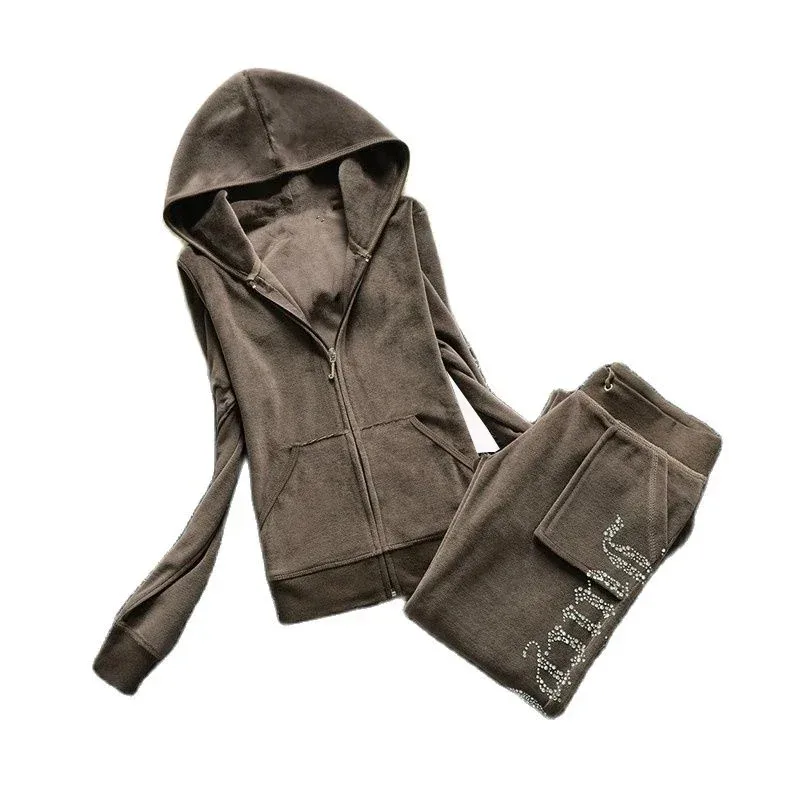 

Новинка 2023 года, весенне-осенний женский теплый спортивный костюм из 2 предметов, бархатная каменная корона, повседневный элегантный женский спортивный костюм ★ ★ ★