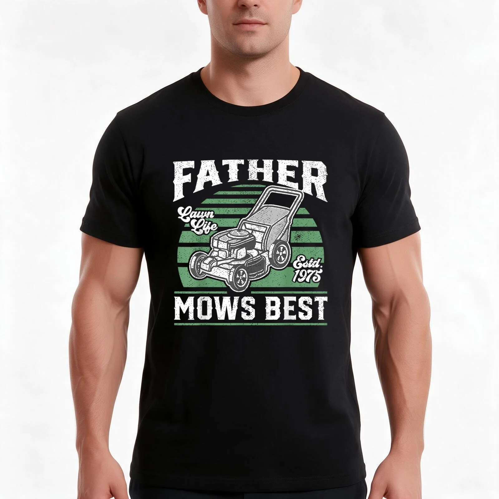 Mens Father Mows Best Funny Lawn Mower Mowing Fathers T-Shirt, Vintage Retro Graphic Tee, Unisex Summer Casual Streetwear Top