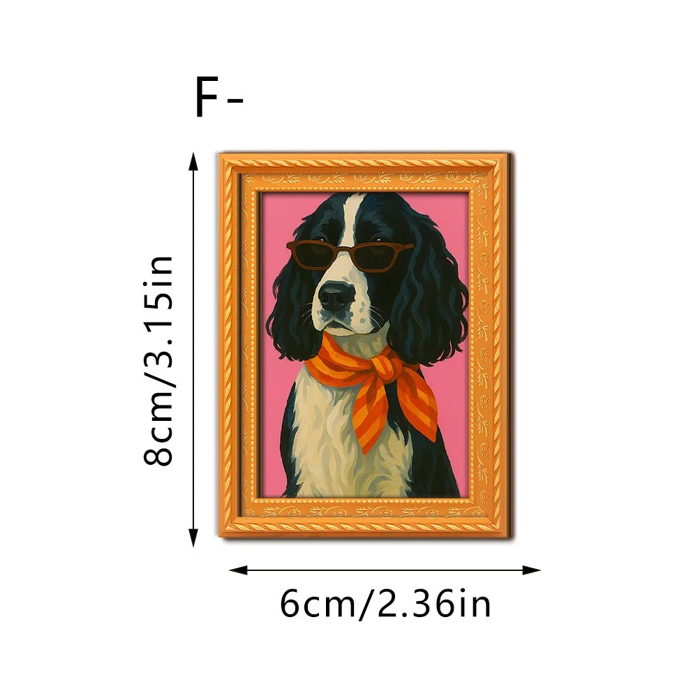 Oil Painting Style Dog Refrigerator Magnets Dog Art Print Dog Pattern Wooden Frame Fridge Magnets Vintage Funny