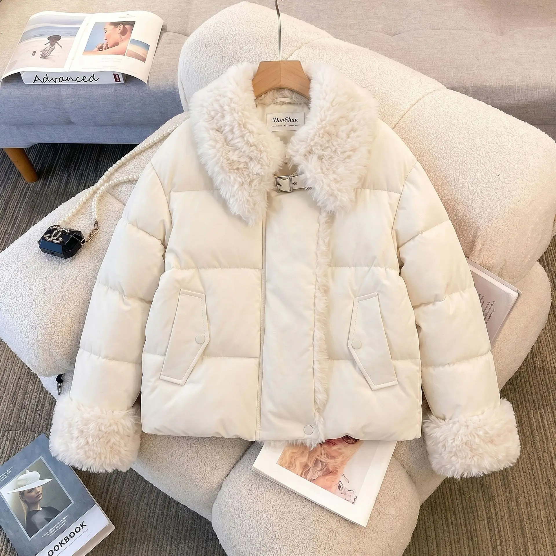2026 Women's Winter Down Cotton Jacket New Fashion Versatile Large Lapel Retro Short Warm Bread Cotton Clothes Female Outerwear