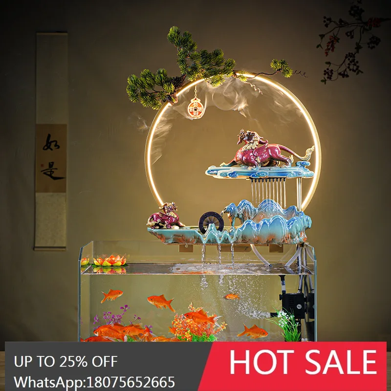 

SGF Flowing Water Ornament Wealth Attraction Circulation Desktop Glass Fish Tank Landscaping Opening Gift