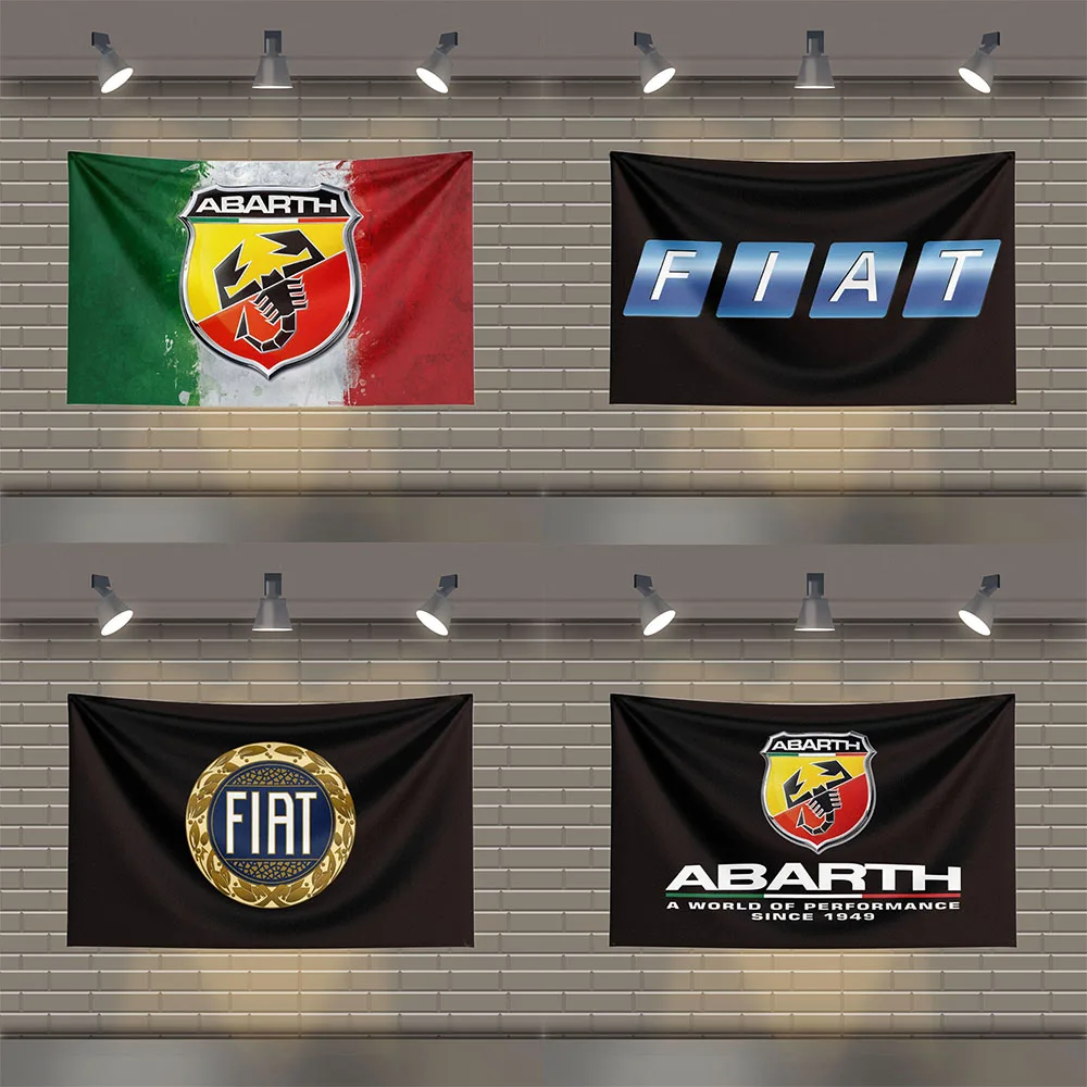 3x5 Ft Abarths Fiat Racing car Flag Polyester Printed Car Flags for Room Garage Decor Out Door Decoration living room bedroom