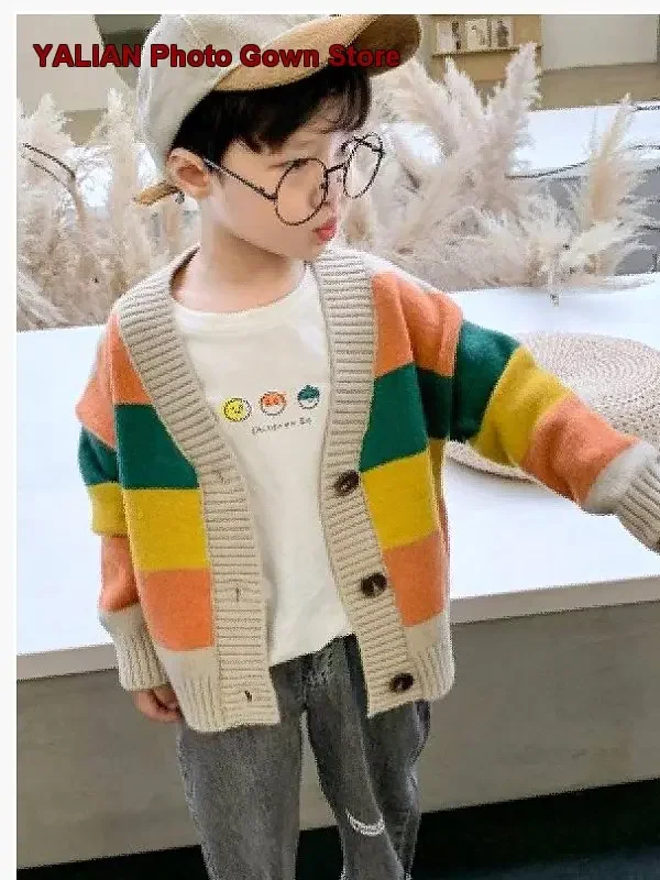 Boys Cardigan Kids Spring Autumn Knit Cardigan College Style Jacket