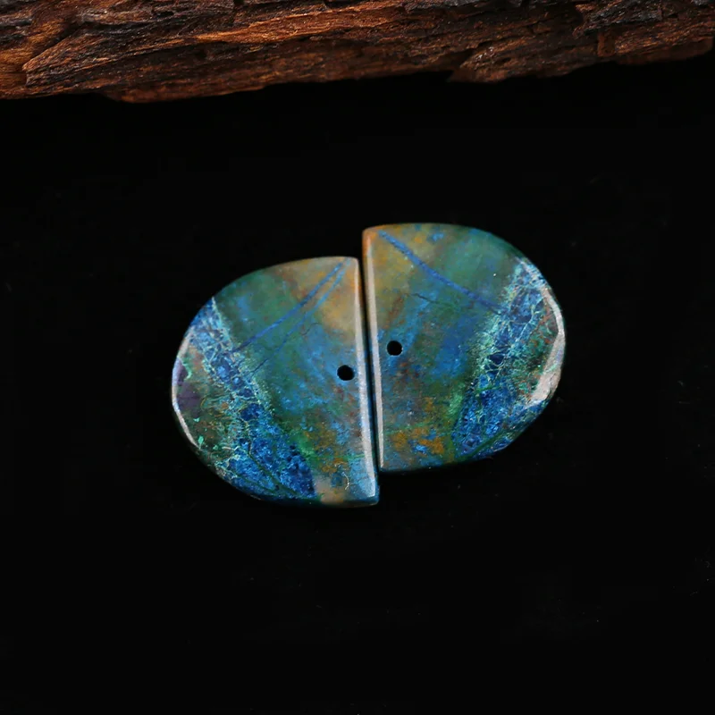 Handmade Natural Stone Chrysocolla Butterfly Wing Trapezoid Earring Bead DIY Making Jewelry Finding 25×21×2mm 5.6g