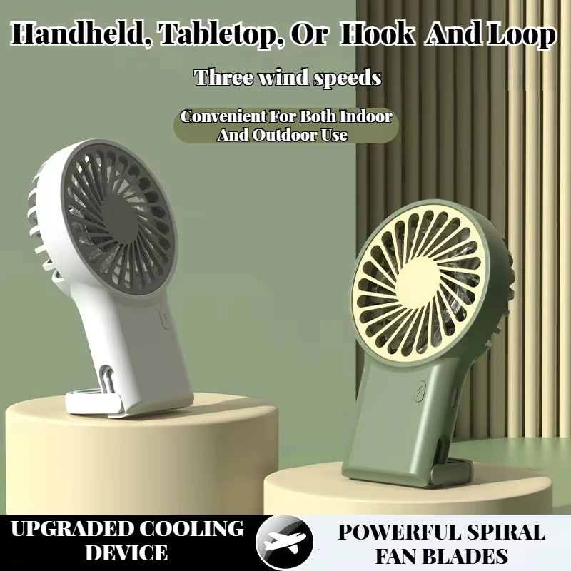 

New Foldable Handheld Desktop Usb Rechargeable Mini Fan With Hook Hanging On The Bag For Outdoor Home Office Use Three Colors