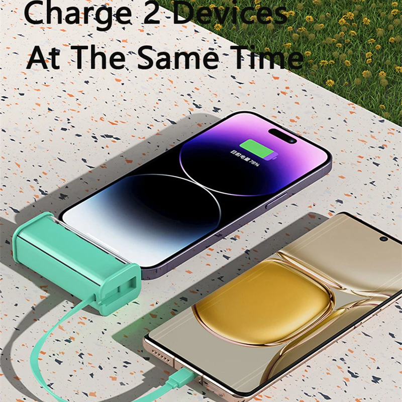 Transparent Mini Power Bank 5000mAh Built in Cable Plug 22.5W Fast Charging Powerbank for iPhone Huawei Xiaomi Samsung Poverbank