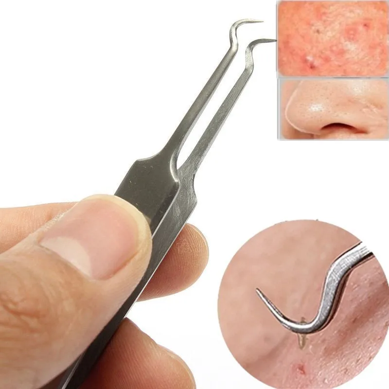 Gancho curvo de aço inoxidável para rosto, gancho para boca, acne, clipe extrator de cravo, removedor de acne, agulha, ferramentas de cuidados com a pele