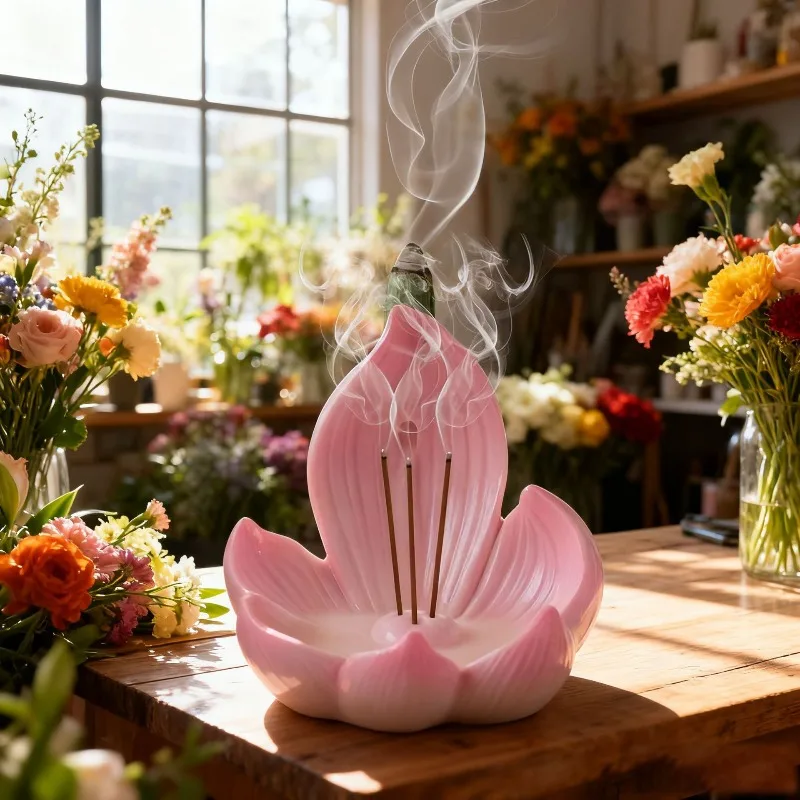 Lotus Base Backflow Incense Burner Resin Crafts Diffuser Multifunctional Home Decoration for Yoga & Meditation