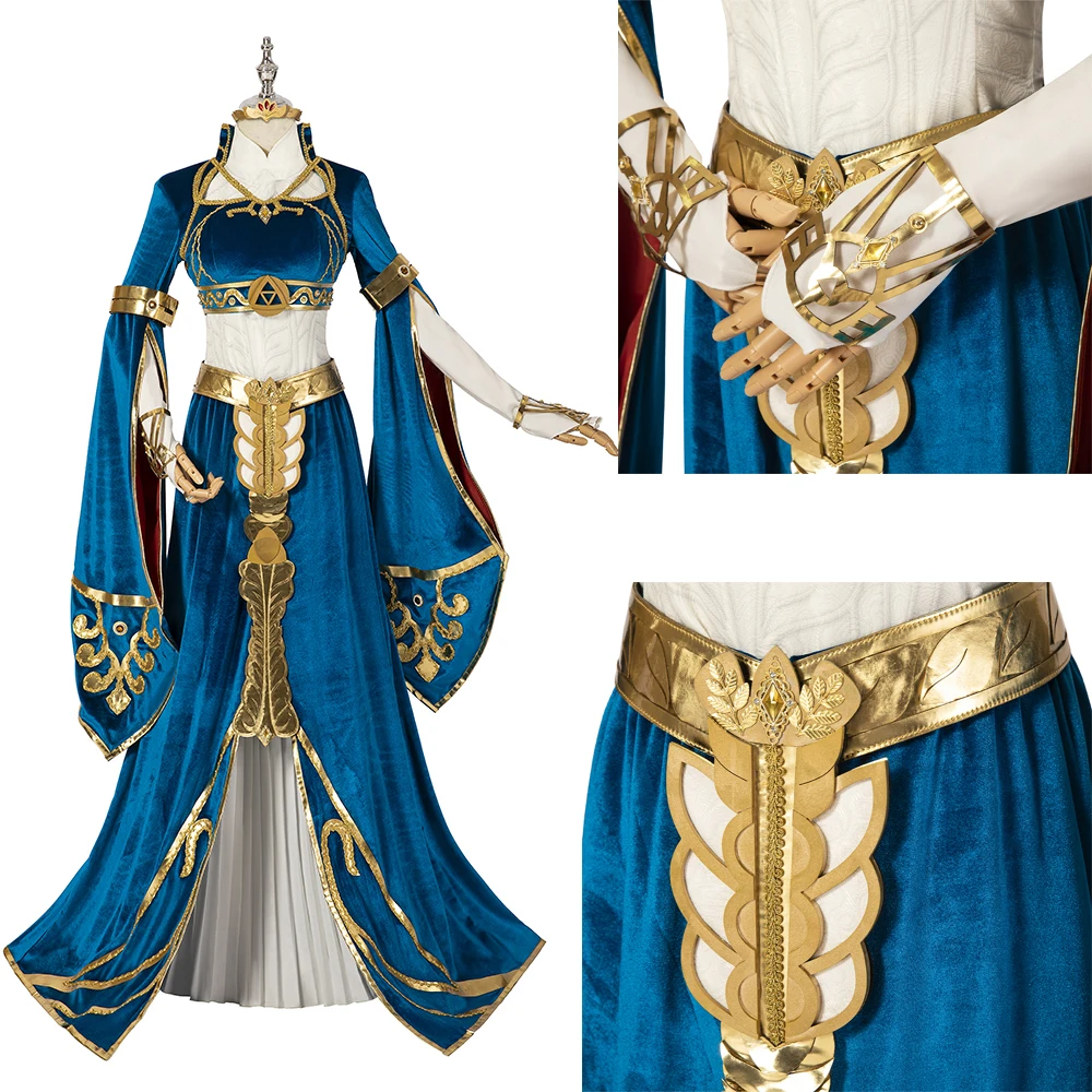 Hot Game Cosplay Breath of the Wild Princess Zeldae Cosplay Dress Suit Women Blue Long Dress Gown Role Play Costume