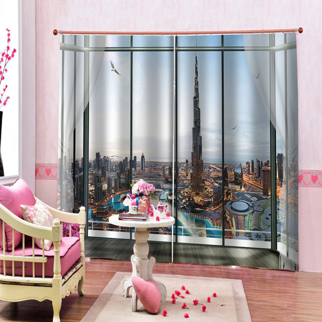 Photo outwindow city view curtains Bedroom living room windproof thickening blackout fabric Thickened blackout curtains